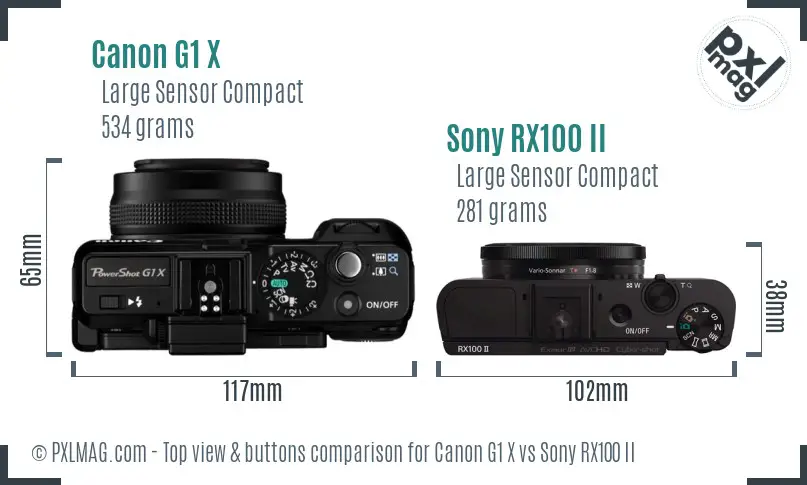 Canon G1 X vs Sony RX100 II top view buttons comparison