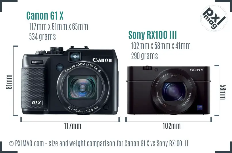 Canon G1 X vs Sony RX100 III size comparison