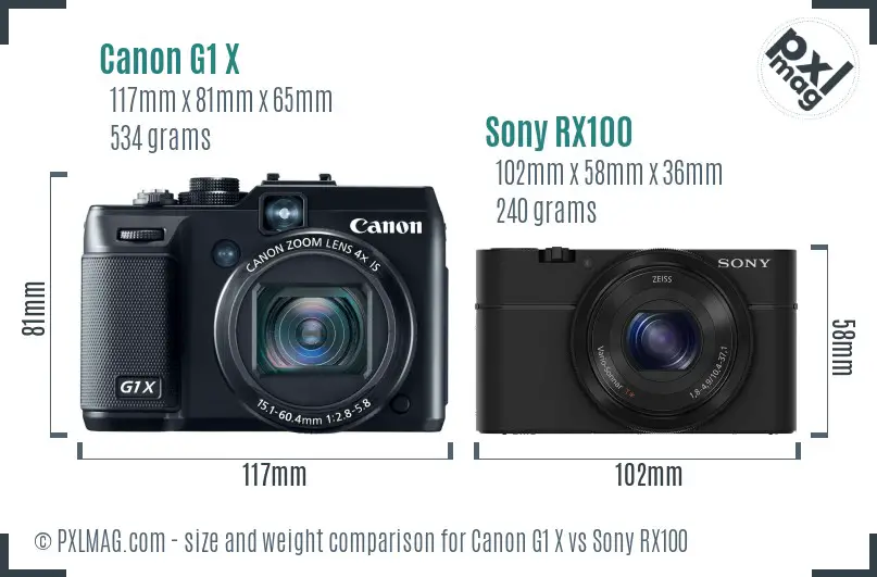 Canon G1 X vs Sony RX100 size comparison