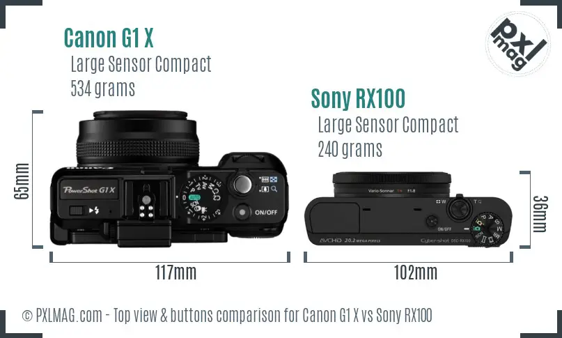Canon G1 X vs Sony RX100 top view buttons comparison