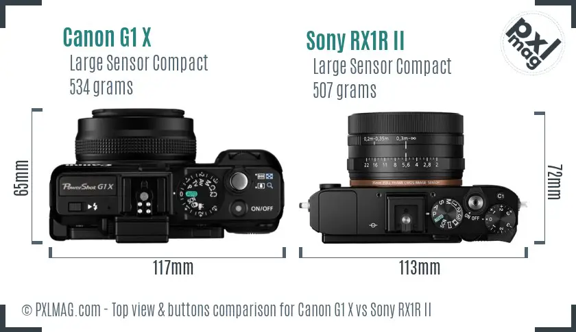 Canon G1 X vs Sony RX1R II top view buttons comparison