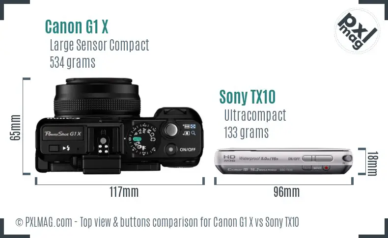 Canon G1 X vs Sony TX10 top view buttons comparison