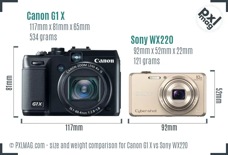Canon G1 X vs Sony WX220 size comparison
