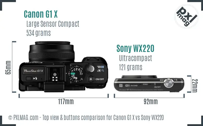 Canon G1 X vs Sony WX220 top view buttons comparison
