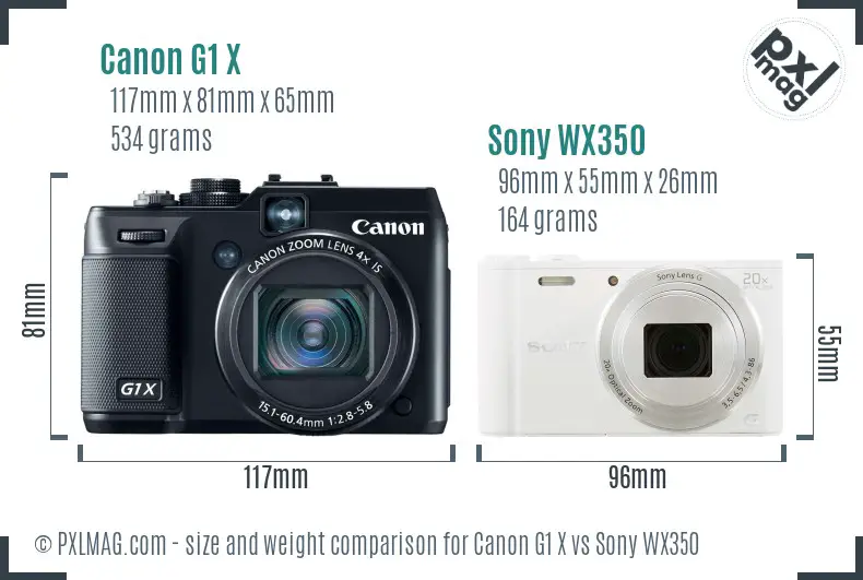 Canon G1 X vs Sony WX350 size comparison