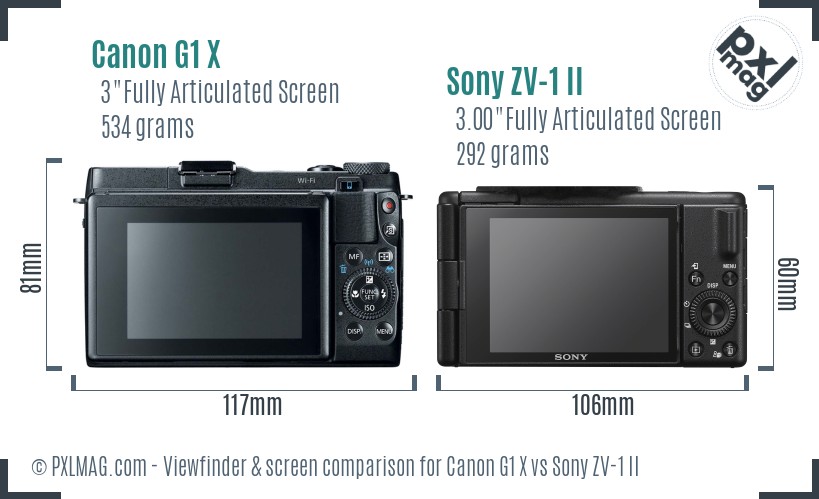 Canon G1 X vs Sony ZV-1 II Screen and Viewfinder comparison