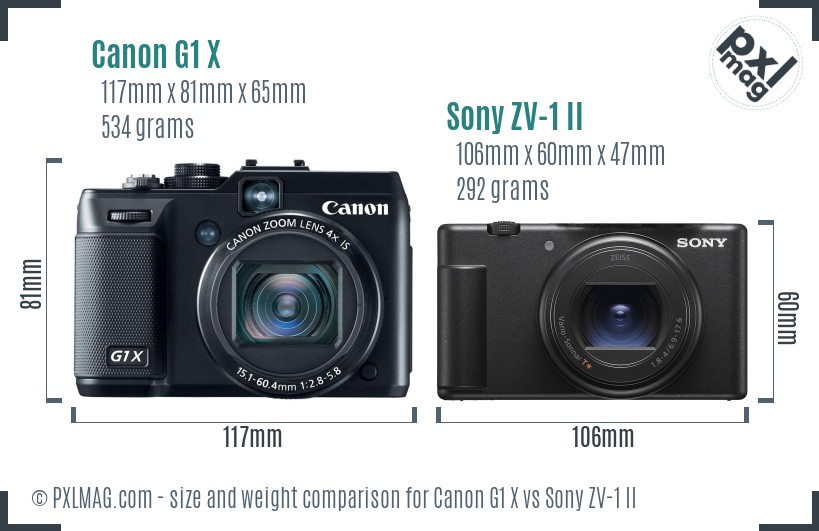 Canon G1 X vs Sony ZV-1 II size comparison