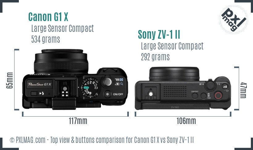 Canon G1 X vs Sony ZV-1 II top view buttons comparison