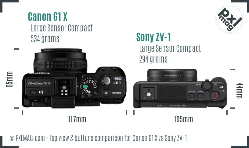 Canon G1 X vs Sony ZV-1 top view buttons comparison