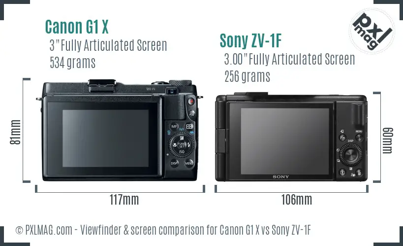 Canon G1 X vs Sony ZV-1F Screen and Viewfinder comparison