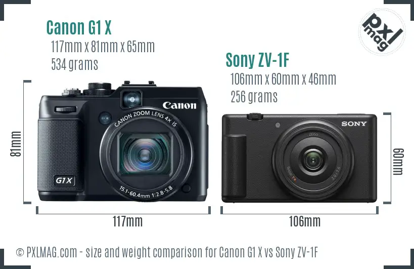 Canon G1 X vs Sony ZV-1F size comparison
