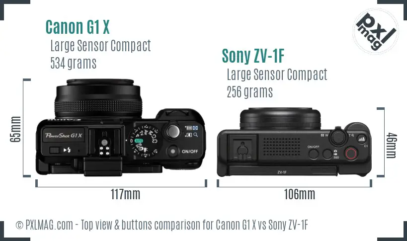 Canon G1 X vs Sony ZV-1F top view buttons comparison