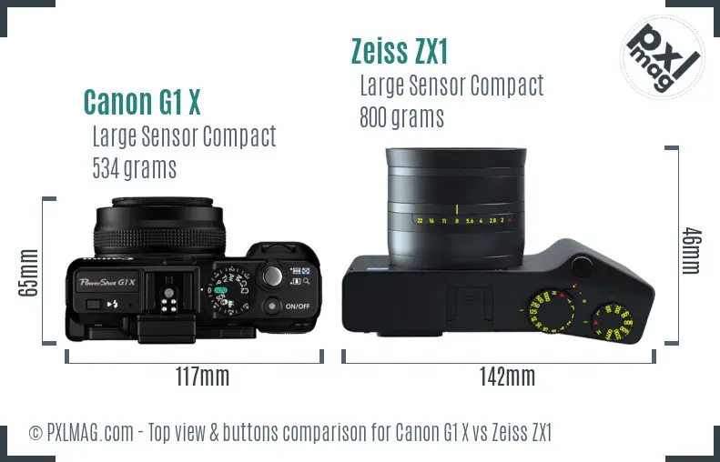Canon G1 X vs Zeiss ZX1 top view buttons comparison