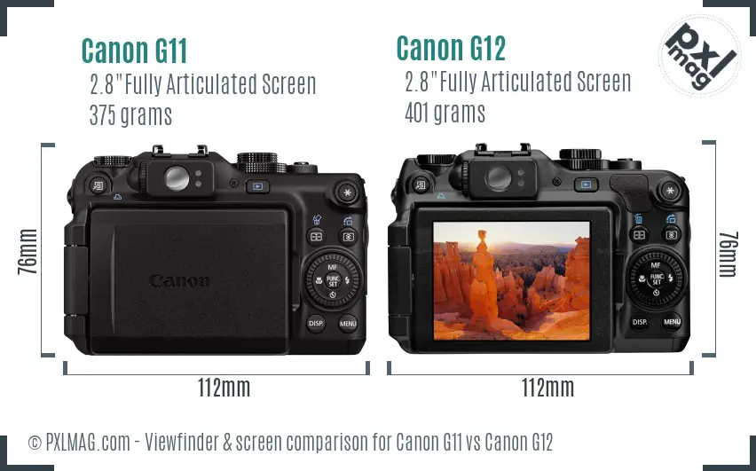 Canon G11 vs Canon G12 Screen and Viewfinder comparison