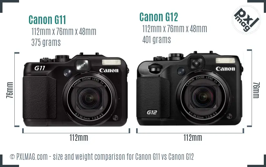 Canon G11 vs Canon G12 size comparison