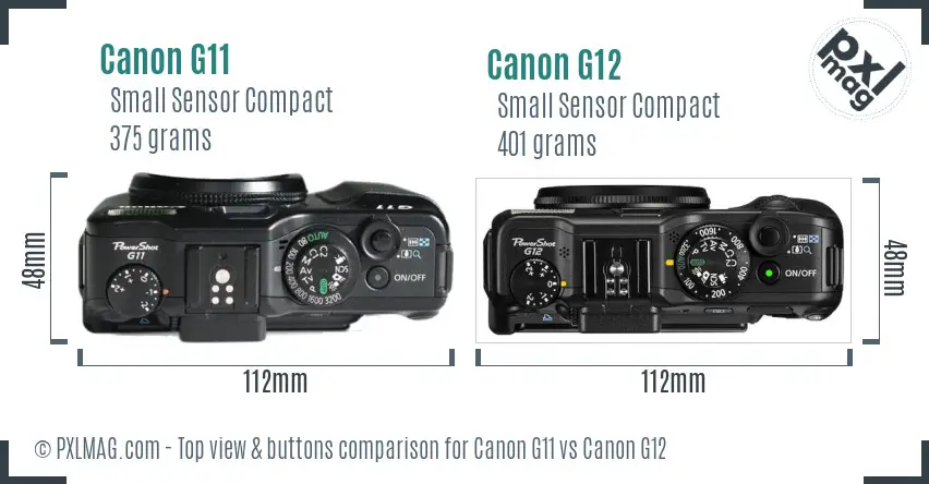 Canon G11 vs Canon G12 top view buttons comparison
