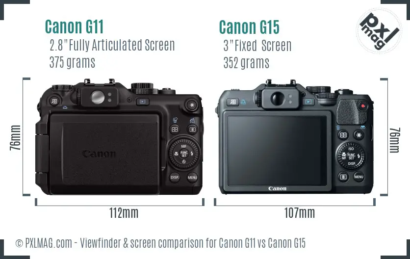 Canon G11 vs Canon G15 Screen and Viewfinder comparison