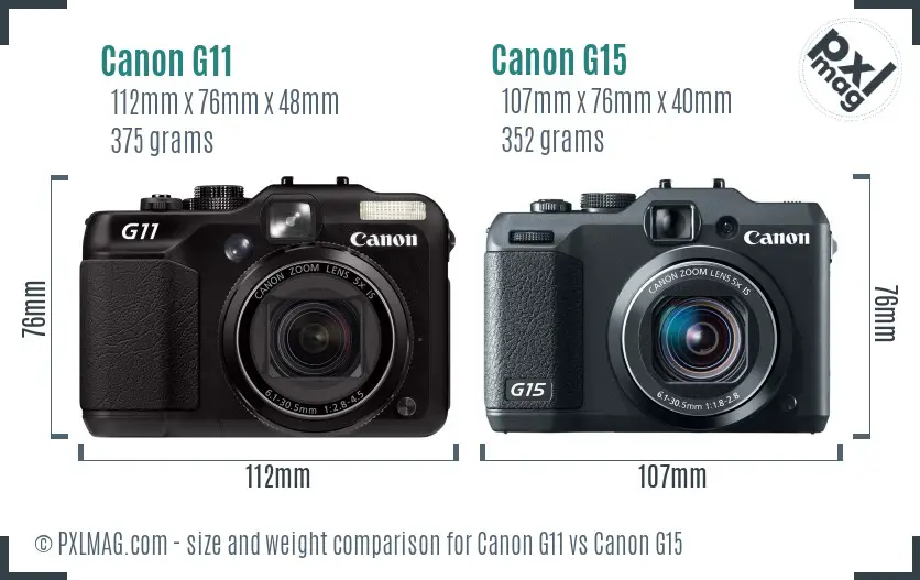 Canon G11 vs Canon G15 size comparison