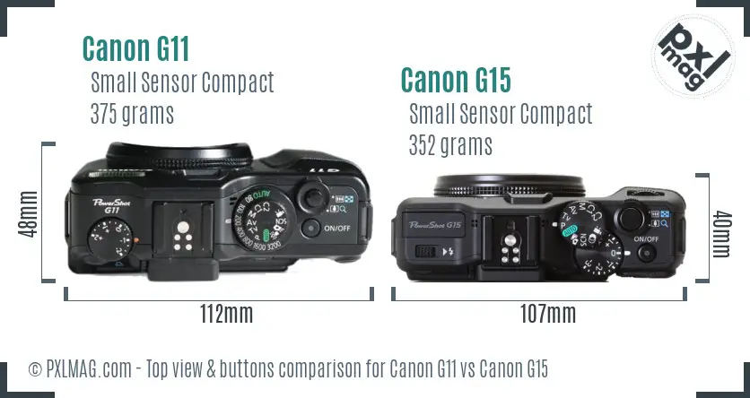 Canon G11 vs Canon G15 top view buttons comparison