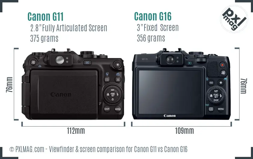 Canon G11 vs Canon G16 Screen and Viewfinder comparison