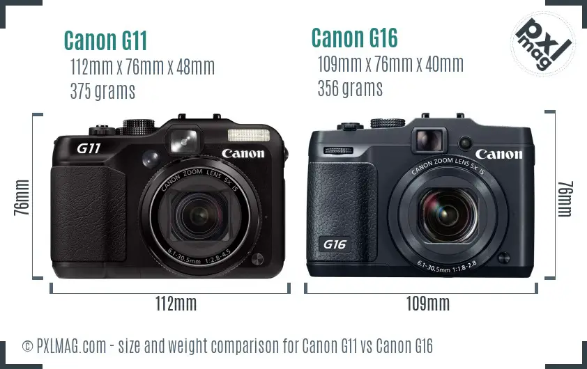 Canon G11 vs Canon G16 size comparison