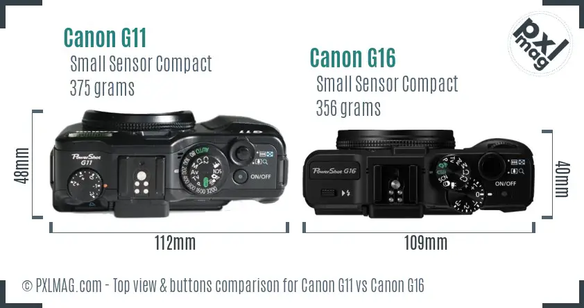 Canon G11 vs Canon G16 top view buttons comparison