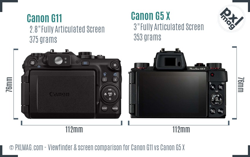 Canon G11 vs Canon G5 X Screen and Viewfinder comparison