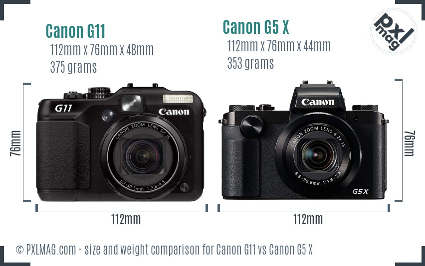 Canon G11 vs Canon G5 X size comparison