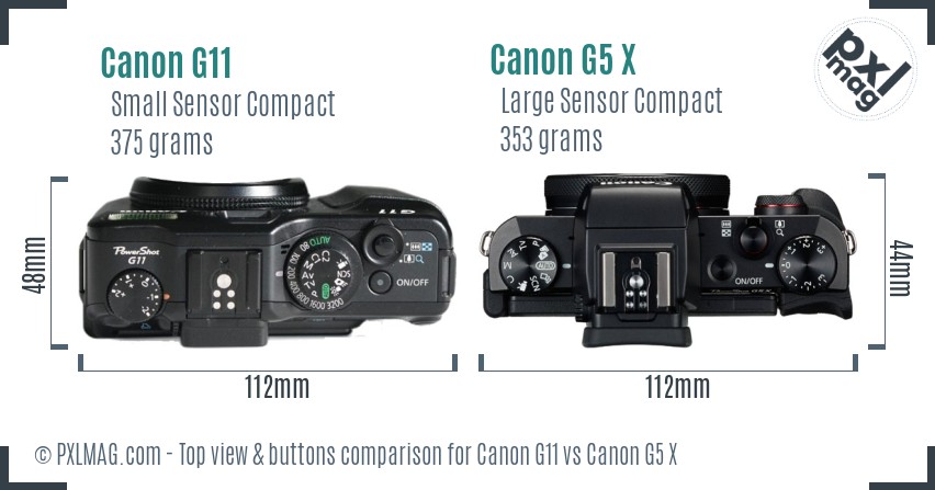 Canon G11 vs Canon G5 X top view buttons comparison