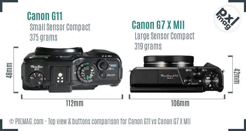 Canon G11 vs Canon G7 X MII top view buttons comparison Canon G11 vs Canon G7 X MII top view buttons comparison