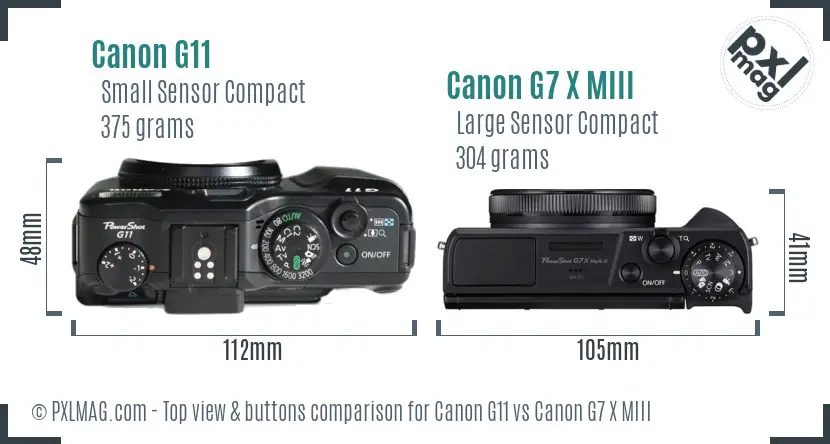 Canon G11 vs Canon G7 X MIII top view buttons comparison Canon G11 vs Canon G7 X MIII top view buttons comparison