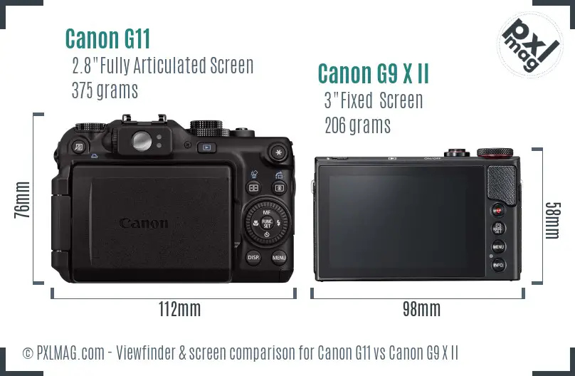 Canon G11 vs Canon G9 X II Screen and Viewfinder comparison