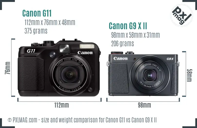 Canon G11 vs Canon G9 X II size comparison