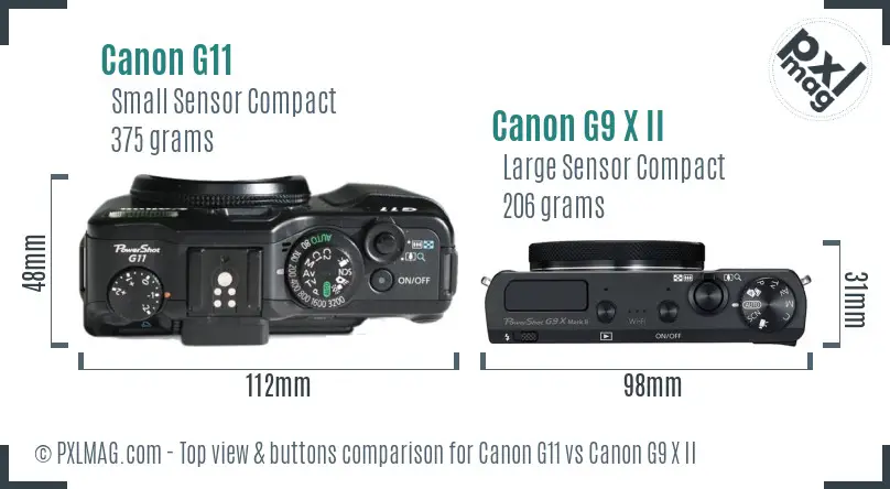 Canon G11 vs Canon G9 X II top view buttons comparison