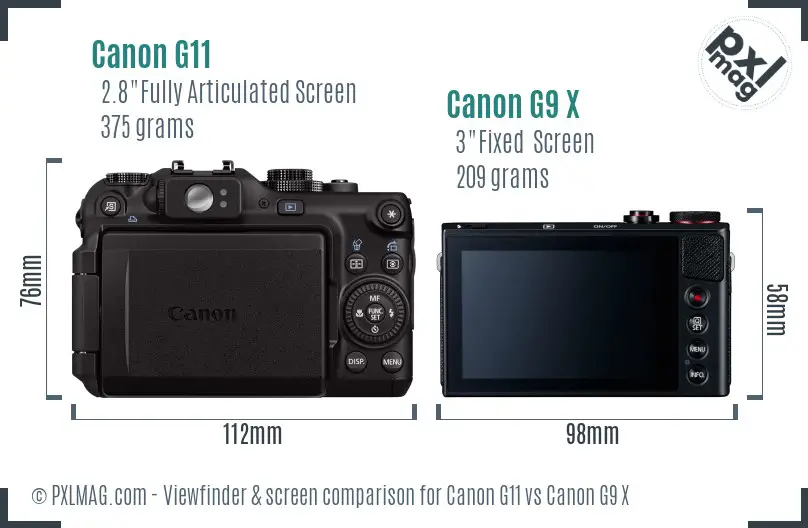Canon G11 vs Canon G9 X Screen and Viewfinder comparison