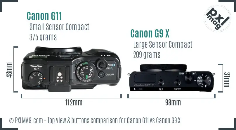 Canon G11 vs Canon G9 X top view buttons comparison