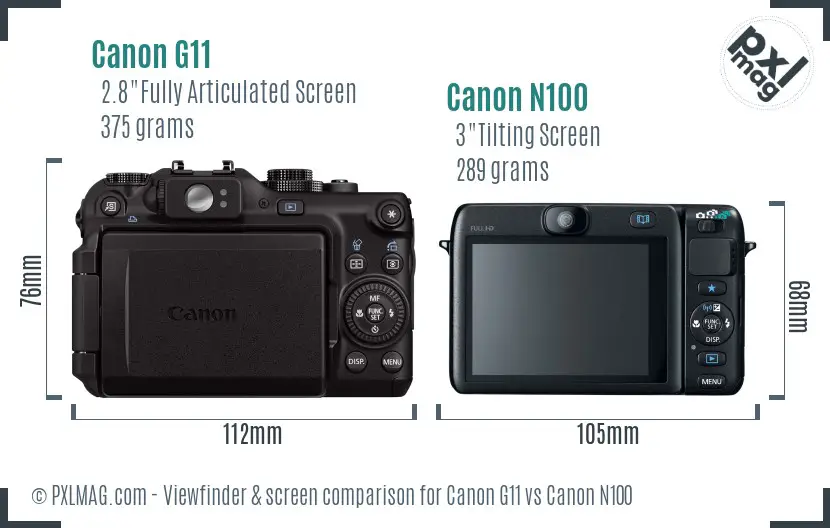 Canon G11 vs Canon N100 Screen and Viewfinder comparison