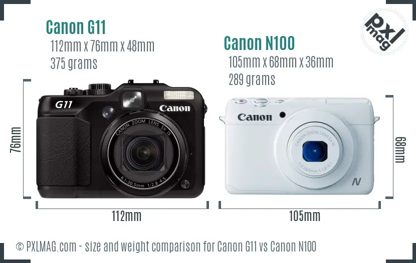 Canon G11 vs Canon N100 size comparison