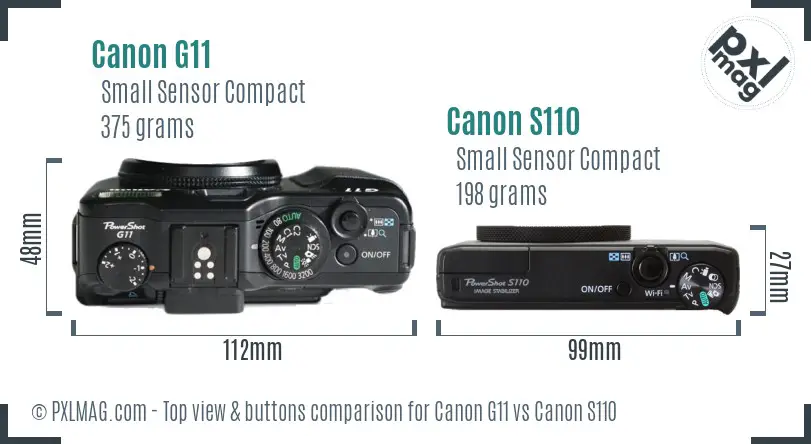 Canon G11 vs Canon S110 top view buttons comparison