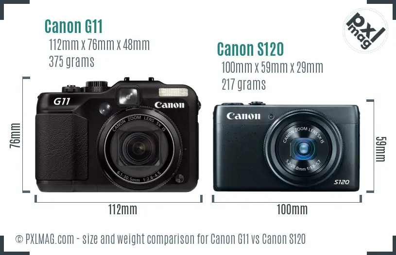 Canon G11 vs Canon S120 size comparison Canon G11 vs Canon S120 size comparison