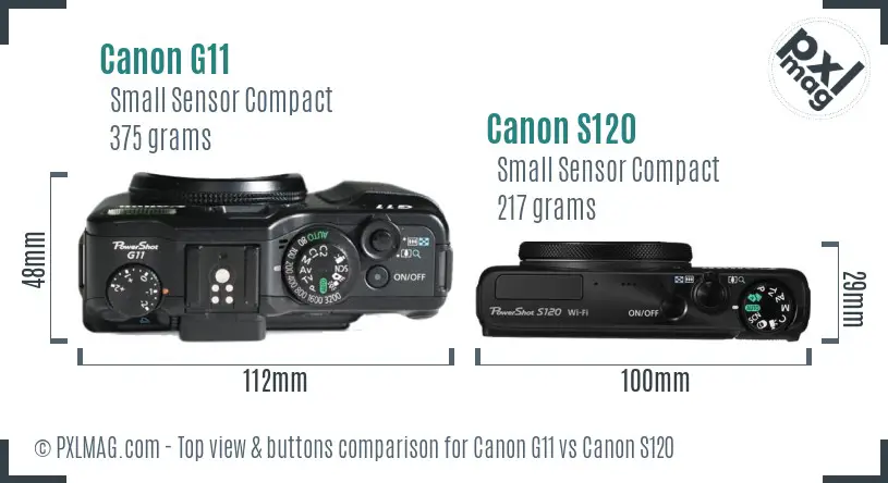 Canon G11 vs Canon S120 top view buttons comparison Canon G11 vs Canon S120 top view buttons comparison