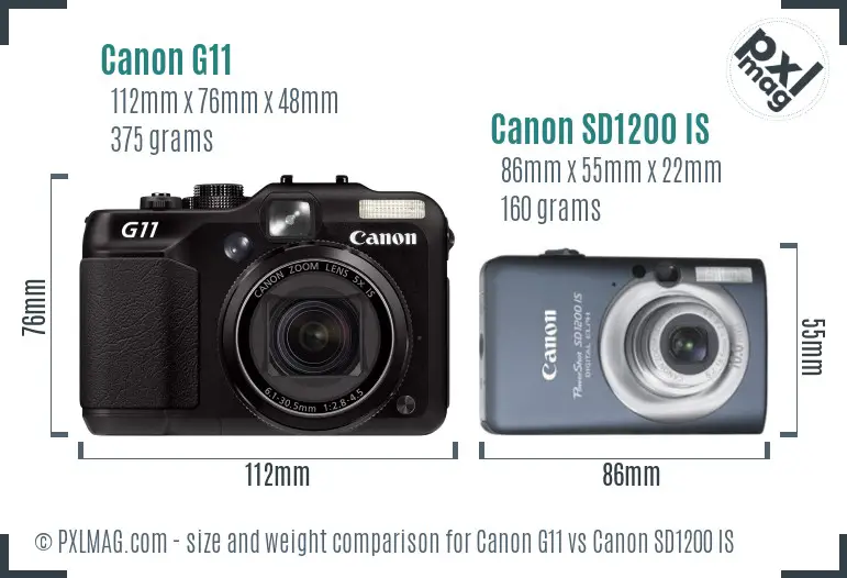 Canon G11 vs Canon SD1200 IS size comparison