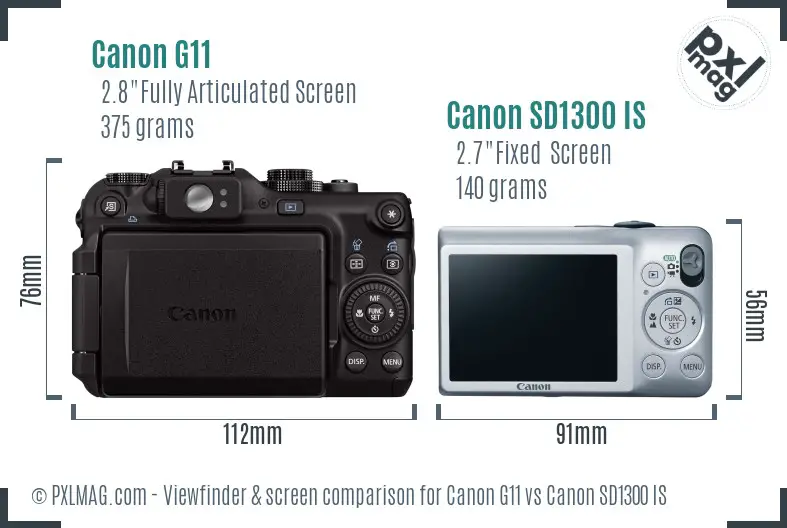 Canon G11 vs Canon SD1300 IS Screen and Viewfinder comparison Canon G11 vs Canon SD1300 IS Screen and Viewfinder comparison
