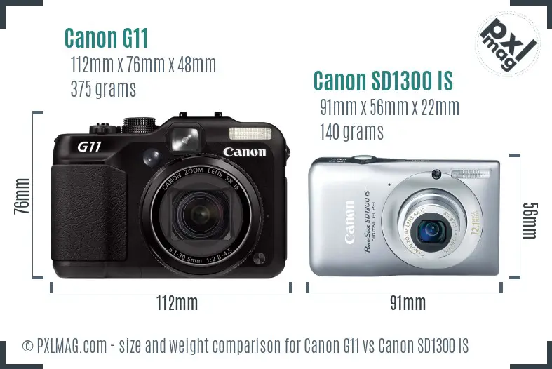 Canon G11 vs Canon SD1300 IS size comparison Canon G11 vs Canon SD1300 IS size comparison