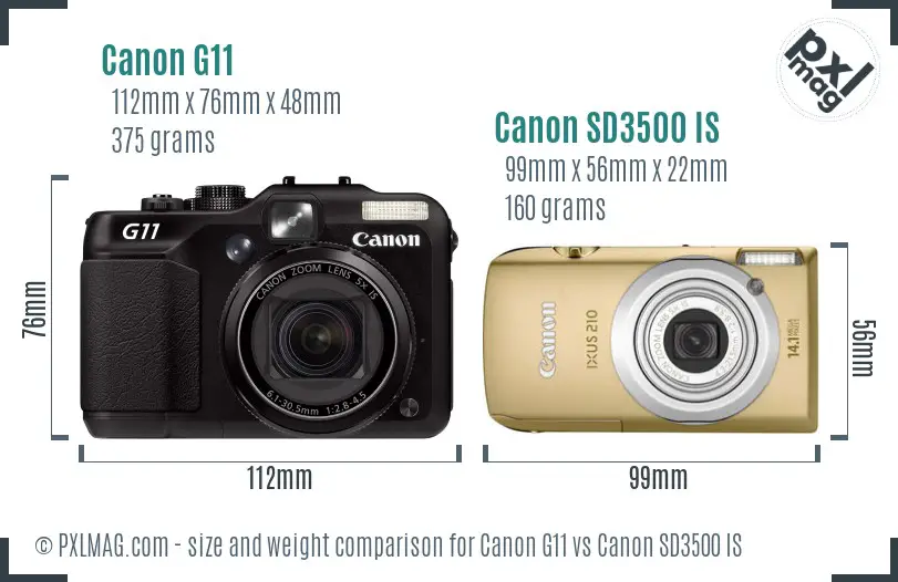 Canon G11 vs Canon SD3500 IS size comparison
