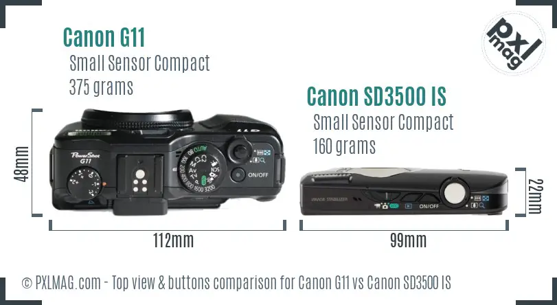 Canon G11 vs Canon SD3500 IS top view buttons comparison
