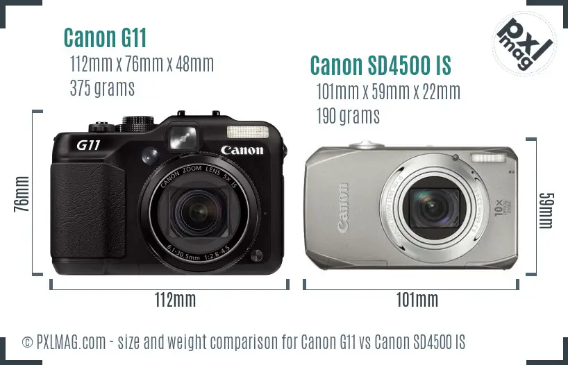 Canon G11 vs Canon SD4500 IS size comparison