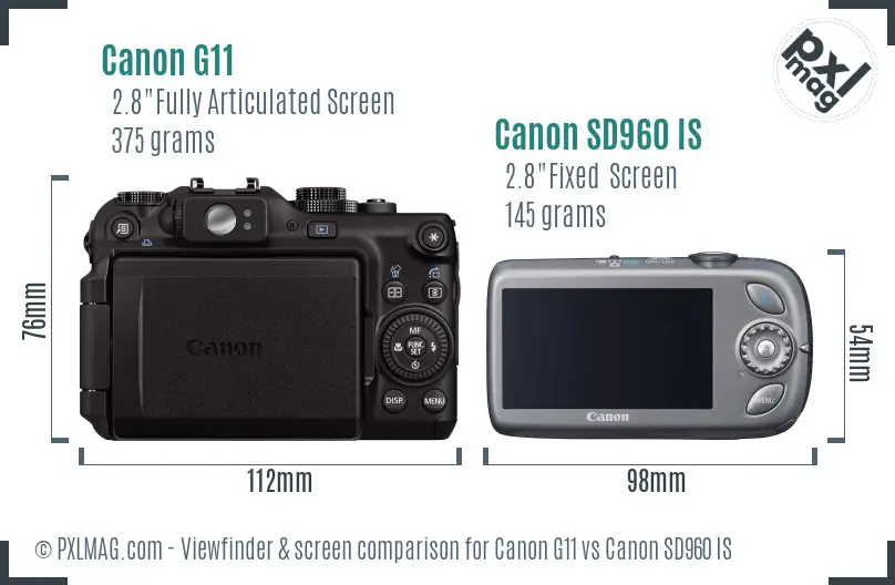 Canon G11 vs Canon SD960 IS Screen and Viewfinder comparison