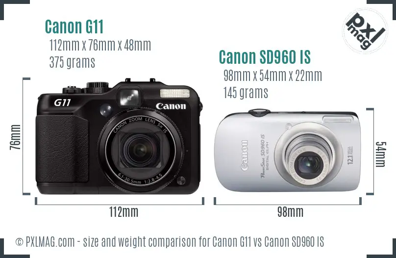 Canon G11 vs Canon SD960 IS size comparison