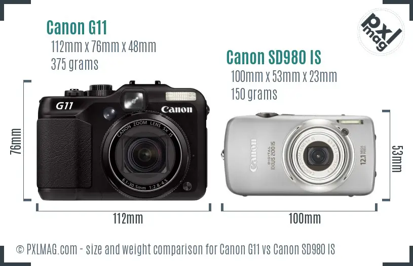 Canon G11 vs Canon SD980 IS size comparison